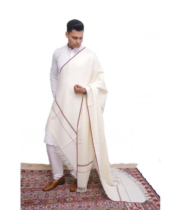 Authentic full length white shawl with brown border.
